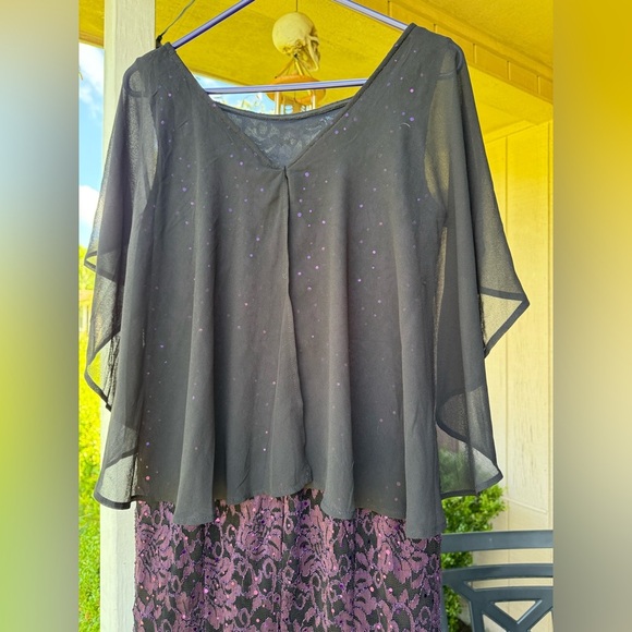 Candalite Maxi Dress Petite PL Deep Purple Black Lace Fairy Whimsigoth Vamp - Picture 4 of 5